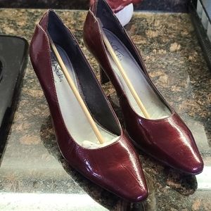 Deep red metallic burgundy heels pumps